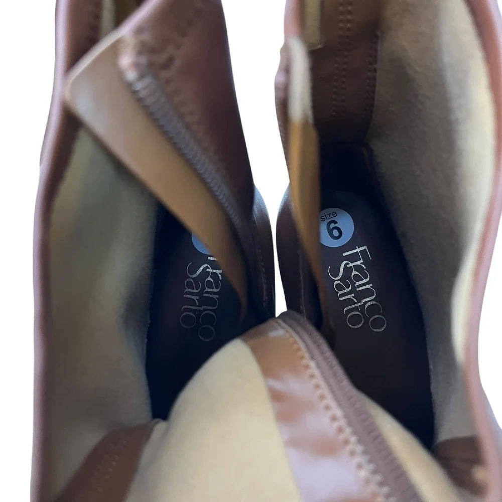 Franco Sarto Sammi Side Zipper Ankle Brown Faux Leather Boots Womens‎ Size 6M